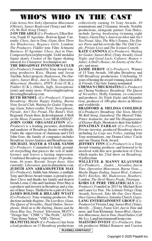 Chess Playbill - Opening Night