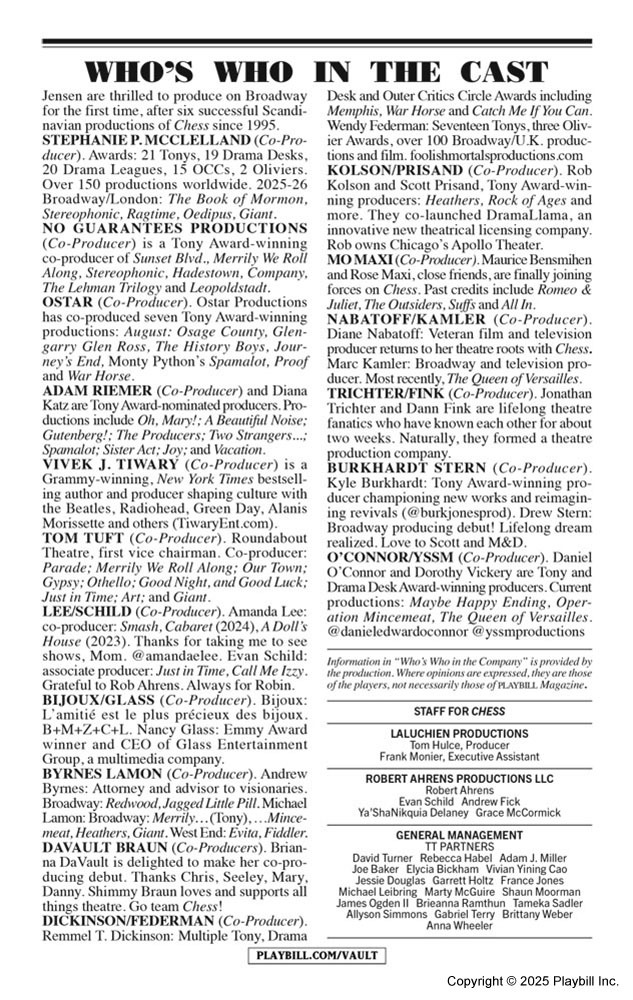 Chess Playbill - Opening Night