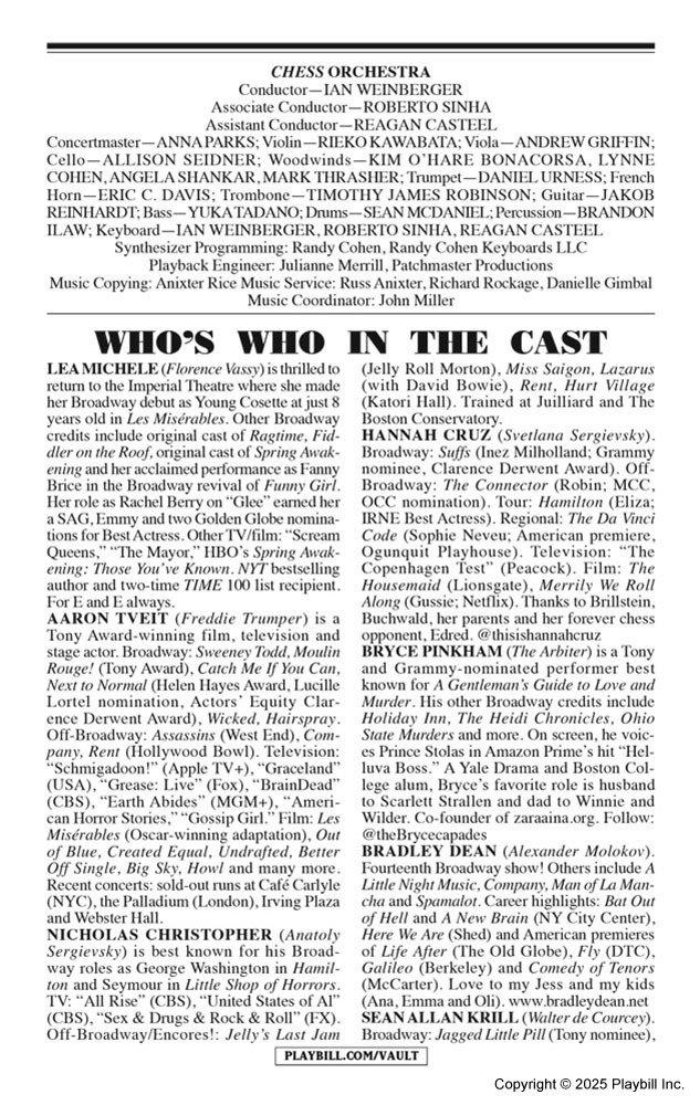 Chess Playbill - Opening Night