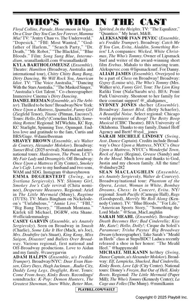 Chess Playbill - Opening Night