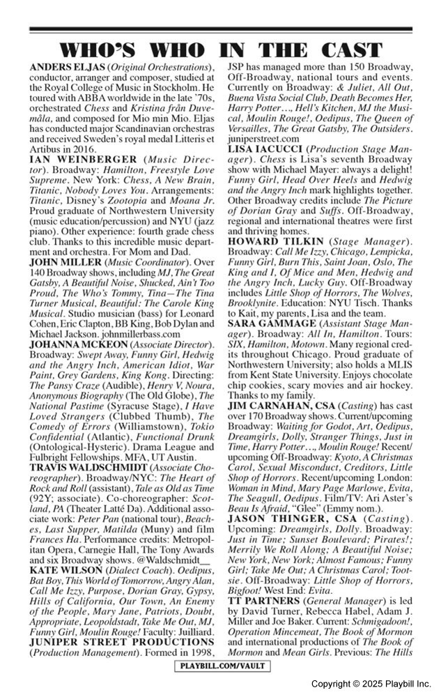 Chess Playbill - Opening Night