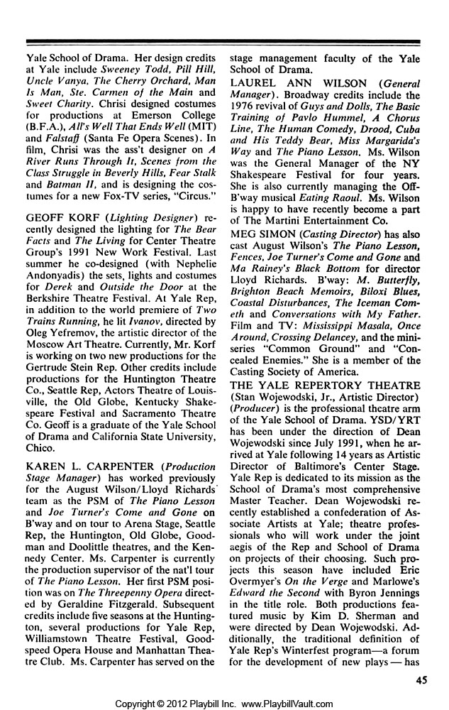 Two Trains Running (Broadway, Walter Kerr Theatre, 1992) Playbill