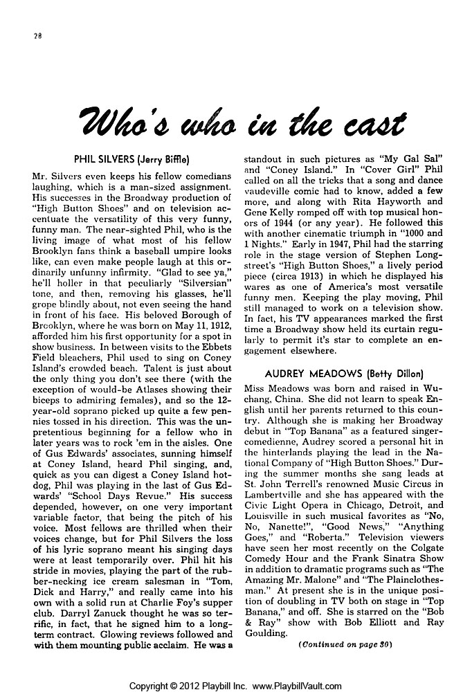 Top Banana (Broadway, Winter Garden Theatre, 1951) Playbill