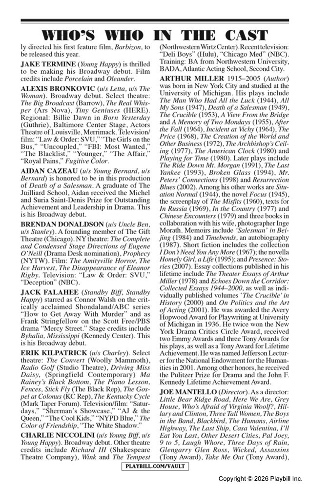 Death of a Salesman Playbill - Opening Night