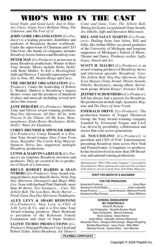 Death of a Salesman Playbill - Opening Night