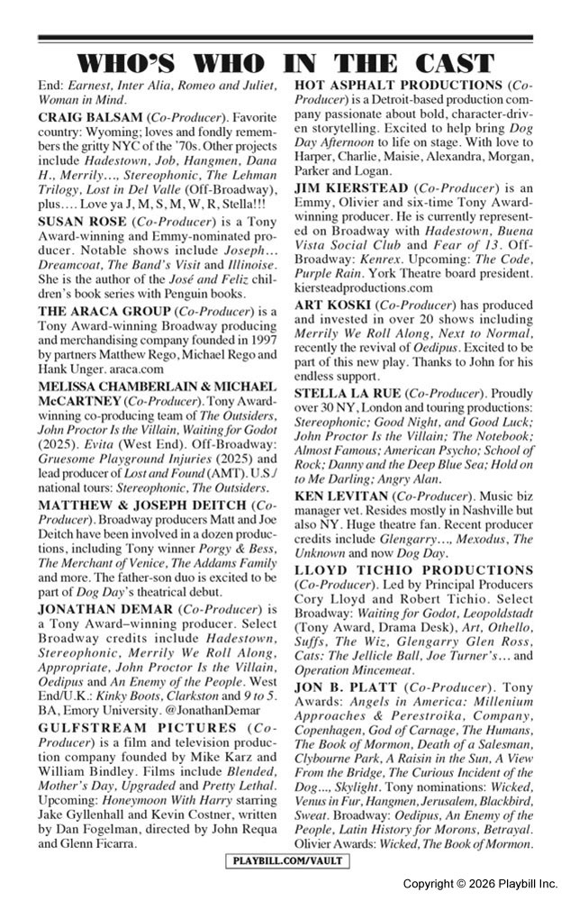 Dog Day Afternoon Playbill - Opening Night