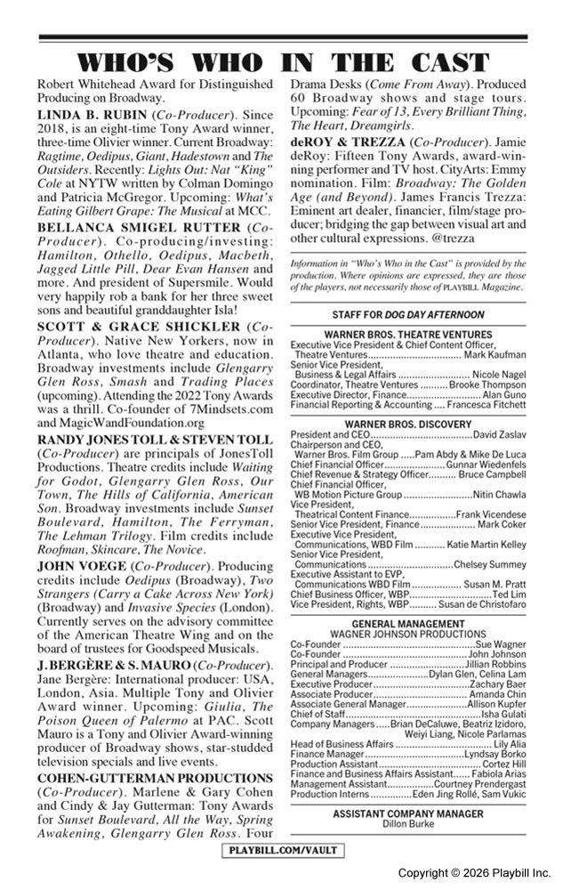 Dog Day Afternoon Playbill - Opening Night
