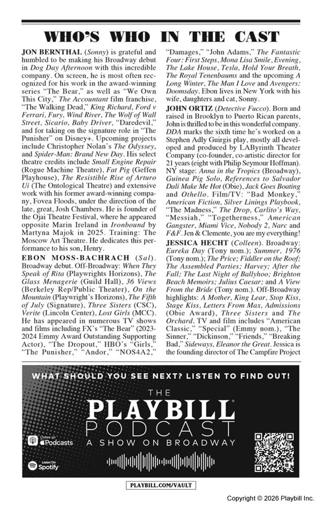 Dog Day Afternoon Playbill - Opening Night
