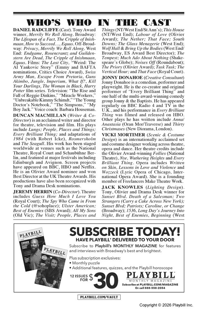 Every Brilliant Thing Playbill - Opening Night