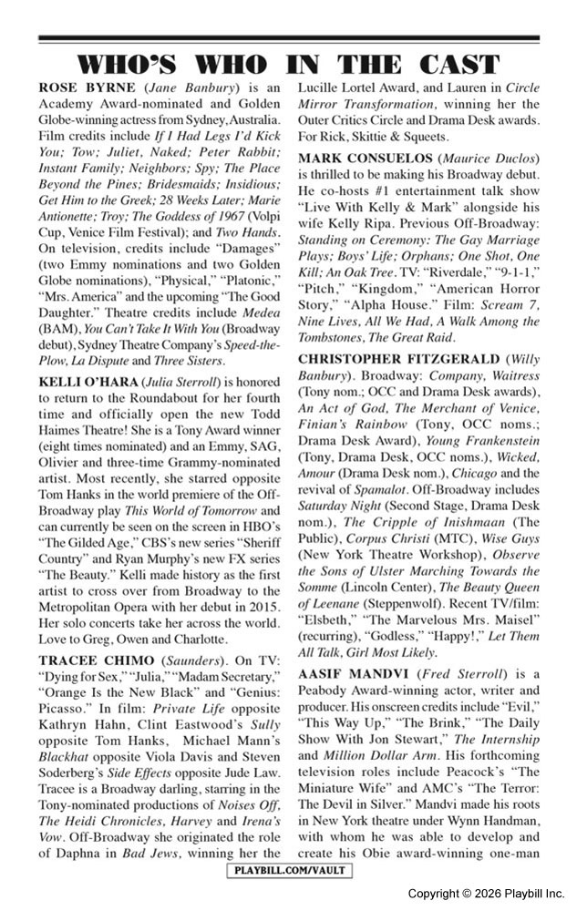Fallen Angels Playbill - Opening Night