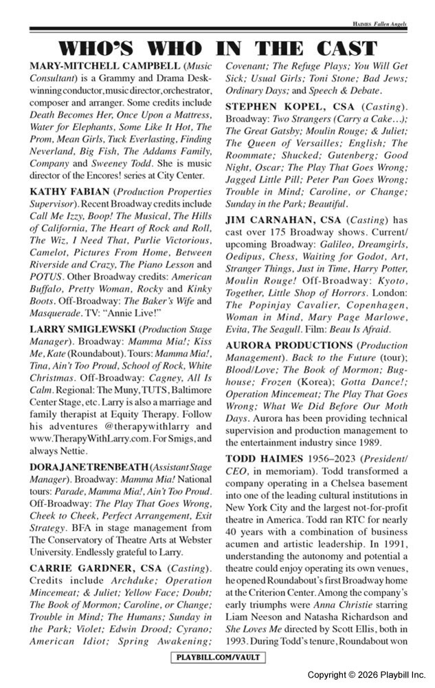 Fallen Angels Playbill - Opening Night