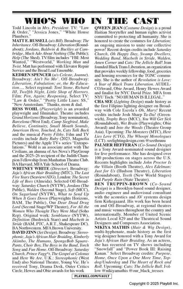 Liberation Playbill - Opening Night