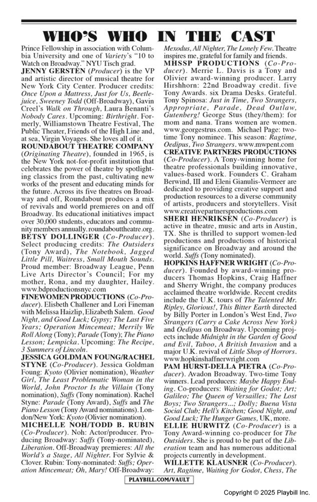 Liberation Playbill - Opening Night