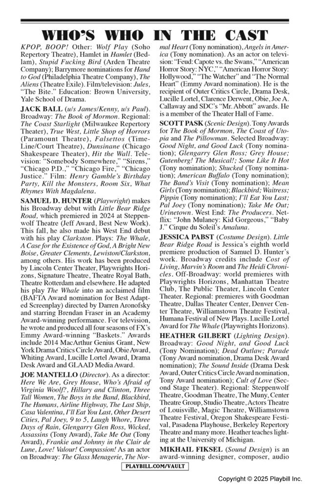 Little Bear Ridge Road Playbill - Opening Night