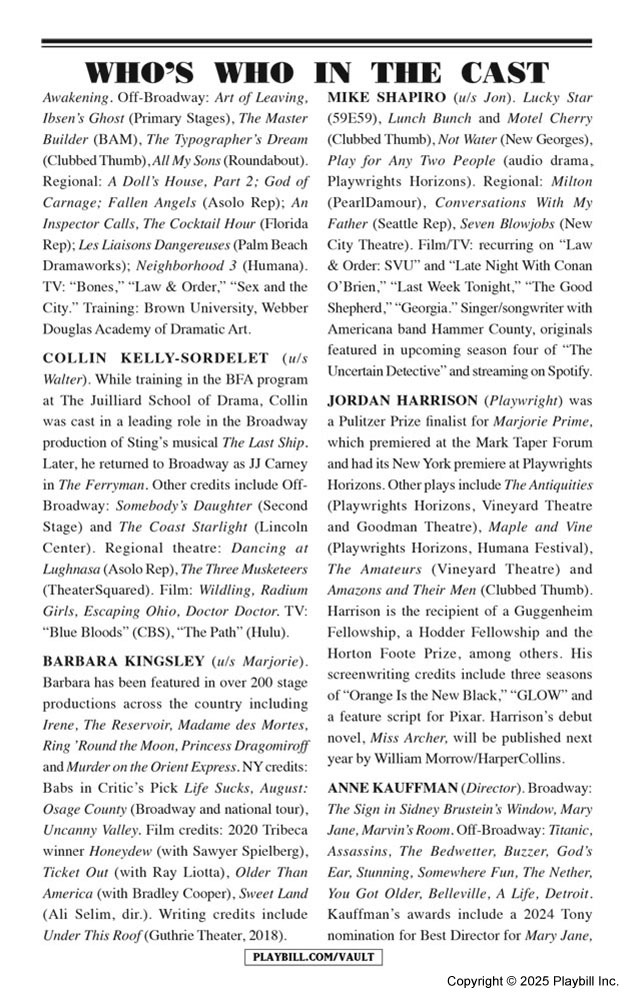 Marjorie Prime Playbill - Opening Night