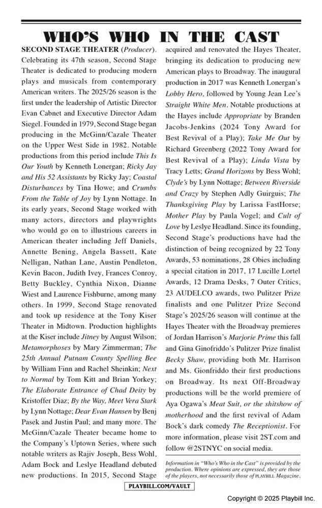 Marjorie Prime Playbill - Opening Night