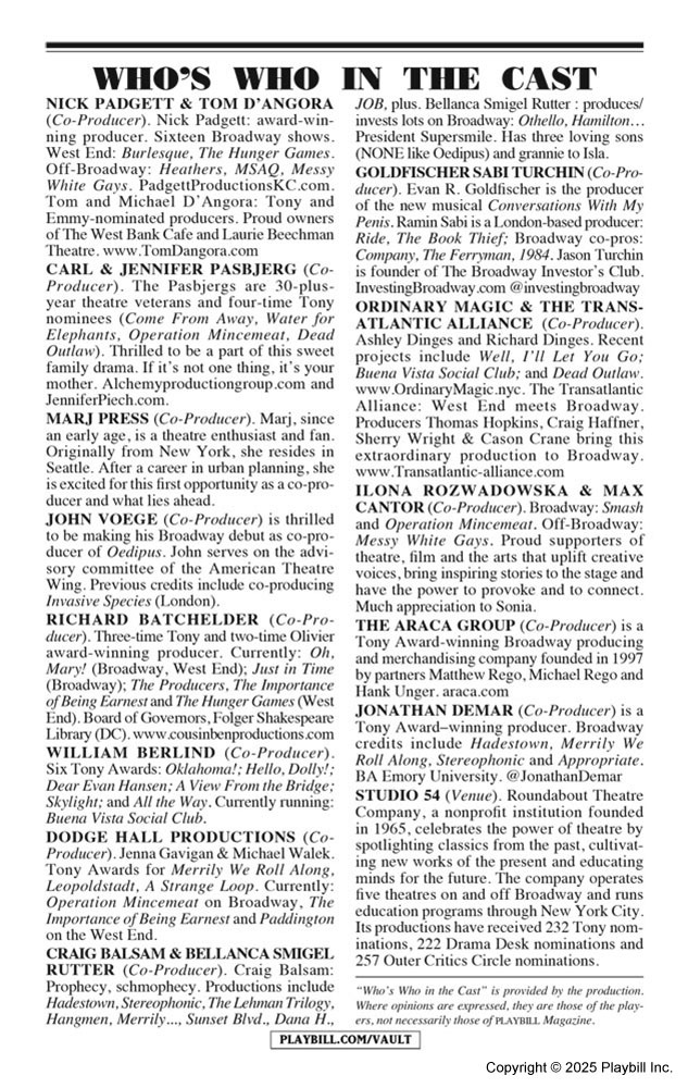 Oedipus Playbill - Opening Night