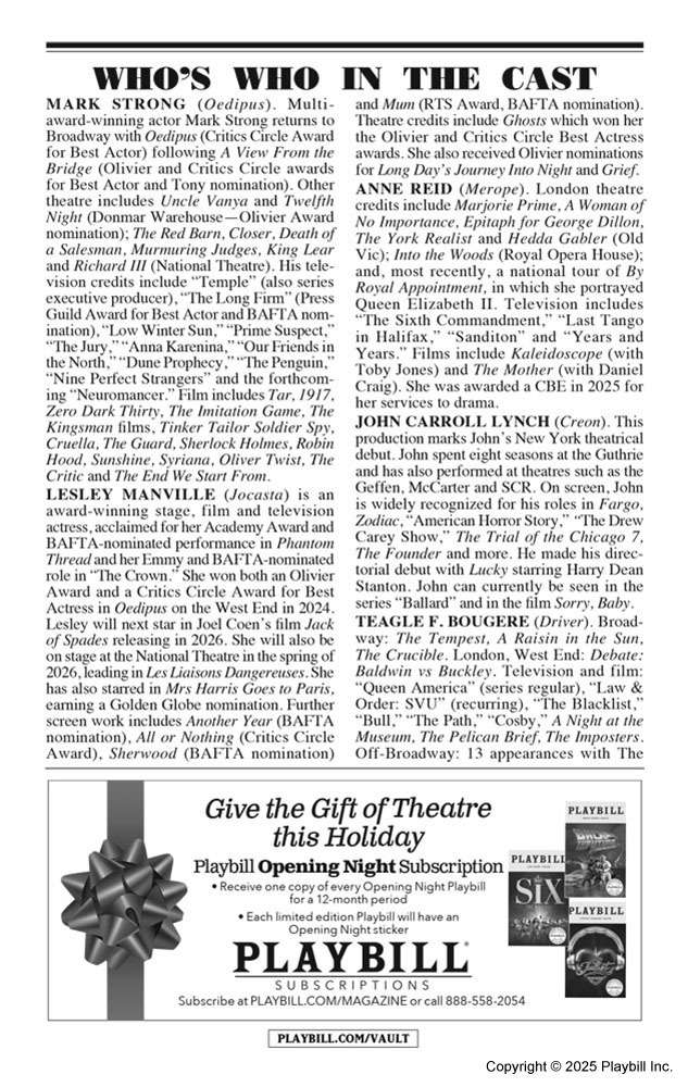 Oedipus Playbill - Opening Night