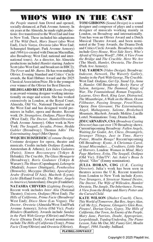 Oedipus Playbill - Opening Night