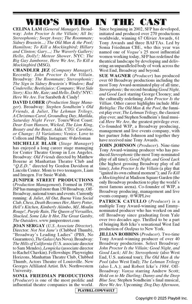 Oedipus Playbill - Opening Night