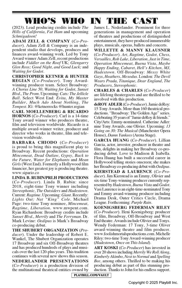 Oedipus Playbill - Opening Night