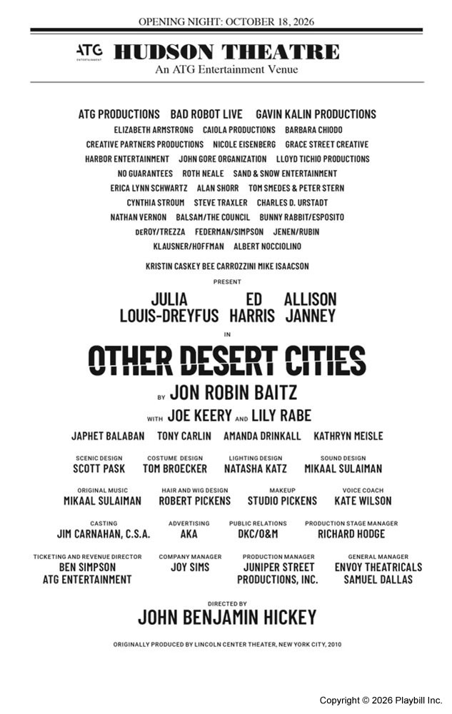 Other Desert Cities reviews (Hudson) - Louis-Dreyfus, Harris, Janney, Keery, and Rabe