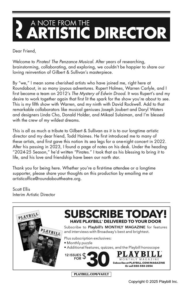 Pirates! The Penzance Musical Playbill - Opening Night
