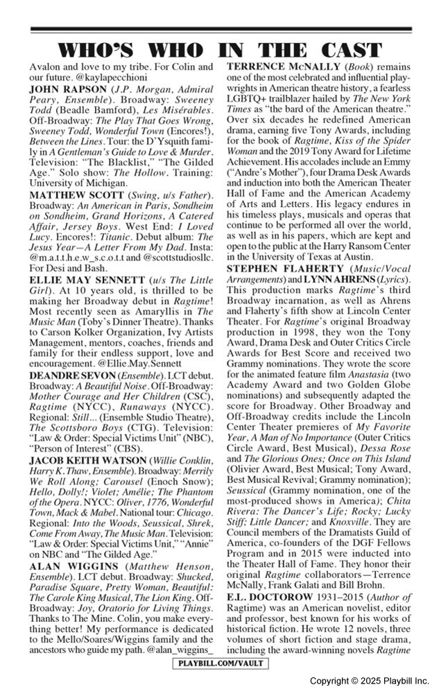 Ragtime Playbill - Opening Night