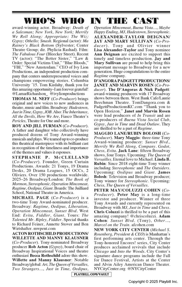 Ragtime Playbill - Opening Night