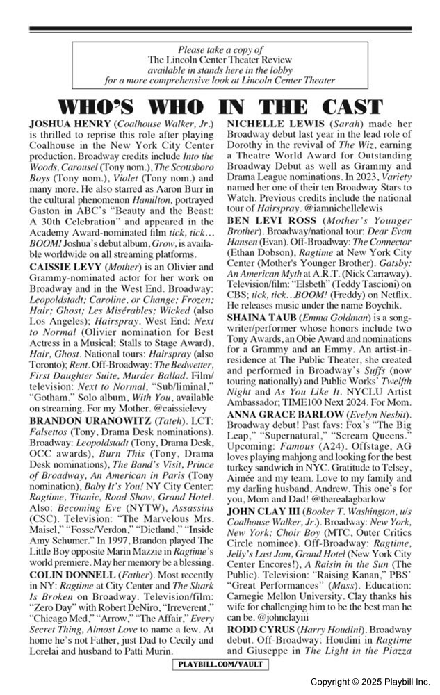 Ragtime Playbill - Opening Night