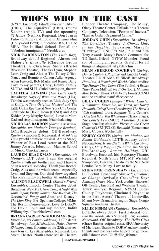 Ragtime Playbill - Opening Night