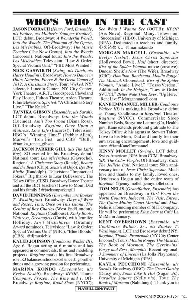 Ragtime Playbill - Opening Night
