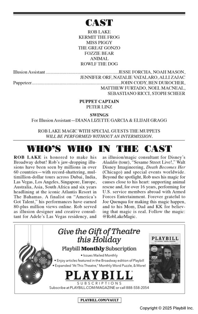 Rob Lake Magic with Special Guests The Muppets Playbill - Opening Night