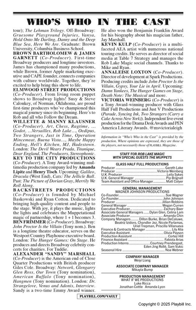 Rob Lake Magic with Special Guests The Muppets Playbill - Opening Night