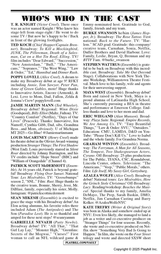 Stranger Things: The First Shadow Playbill - Opening Night