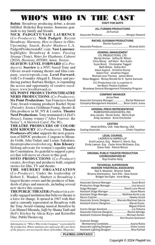 Suff's Script Full Suffs (Broadway, Music Box Theatre, 2024) | Playbill