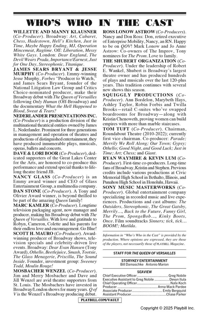 The Queen of Versailles Playbill - Opening Night