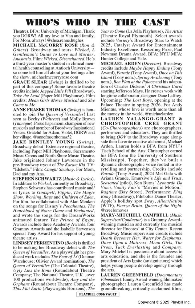 The Queen of Versailles Playbill - Opening Night