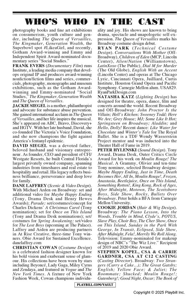 The Queen of Versailles Playbill - Opening Night