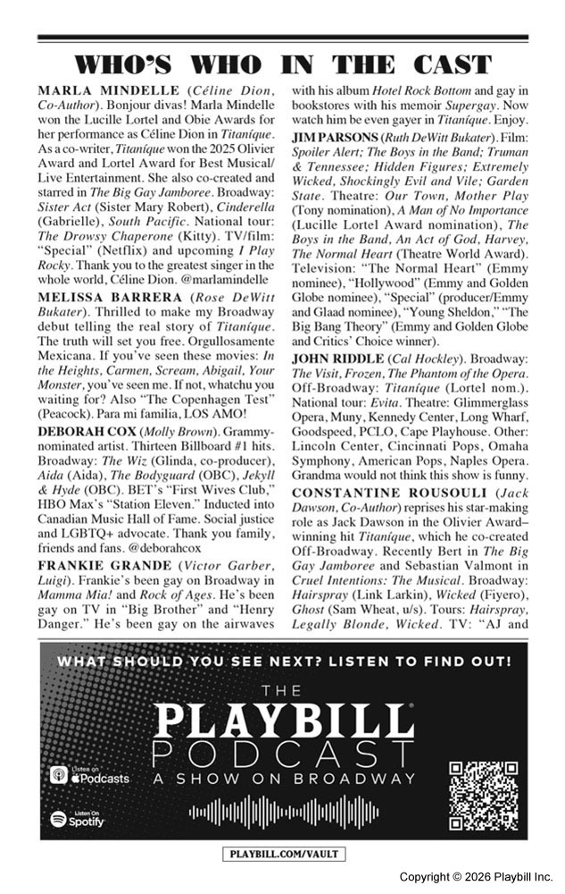 Titaníque Playbill - Opening Night