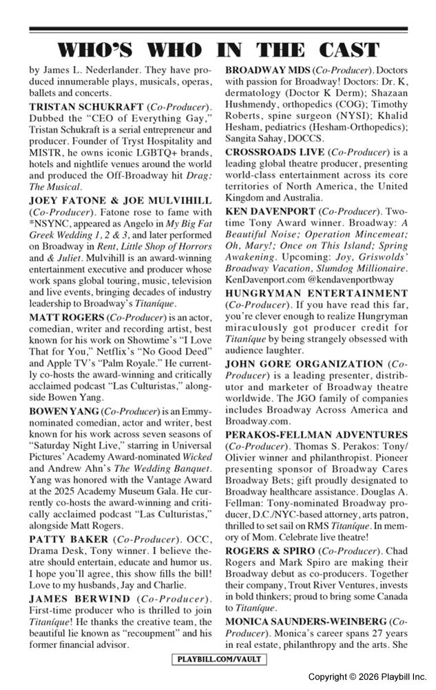 Titaníque Playbill - Opening Night