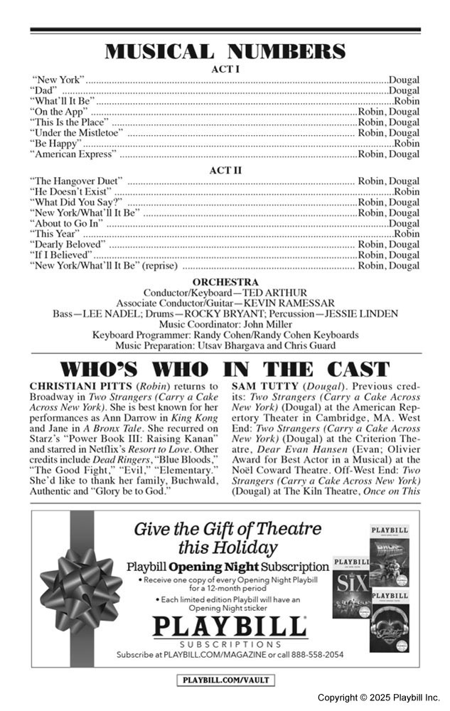 Two Strangers (Carry a Cake Across New York) Playbill - Opening Night